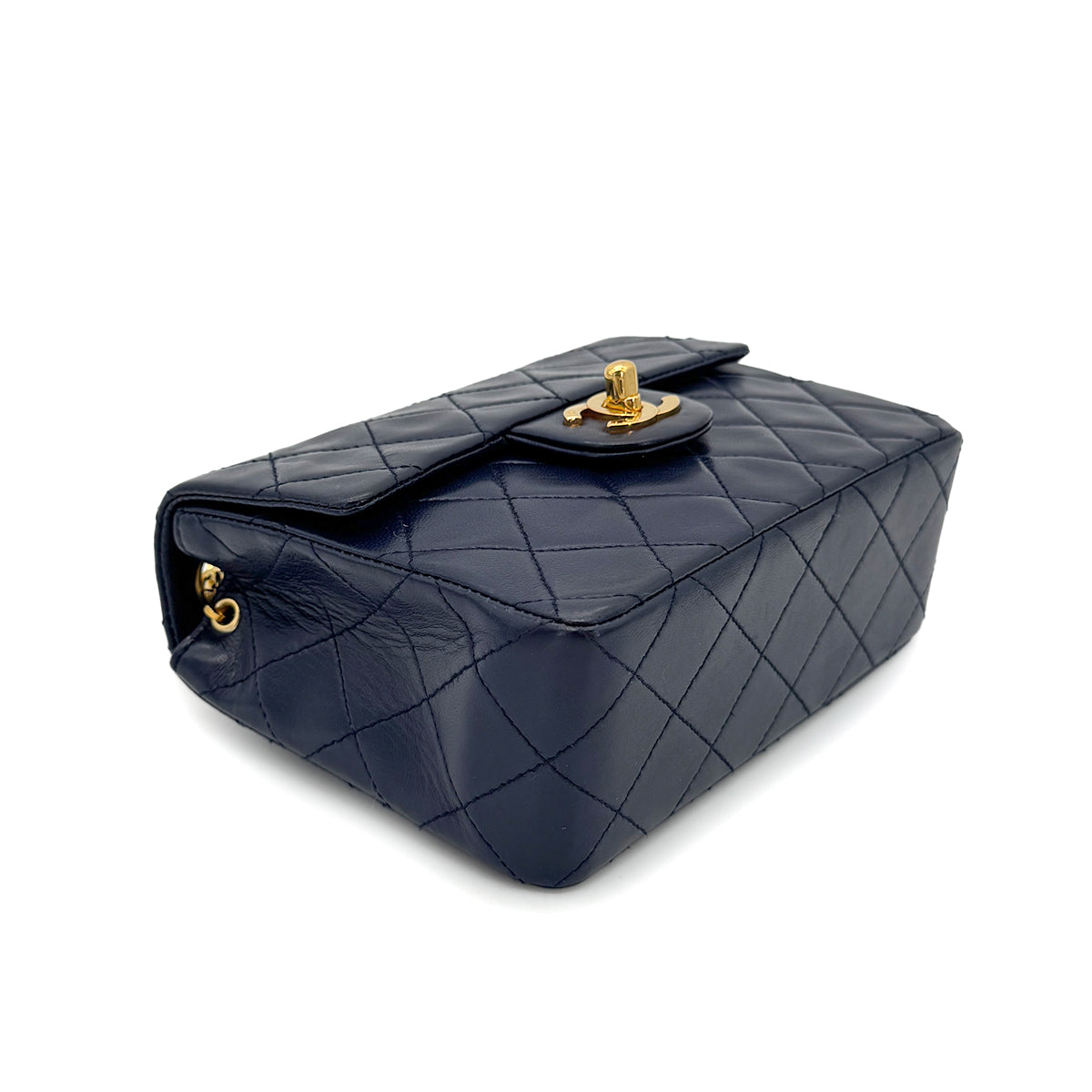 CHANEL VINTAGE MINI SQUARE 17 CHAIN SHOULDER BAG NAVY LAMB SKIN 90258120