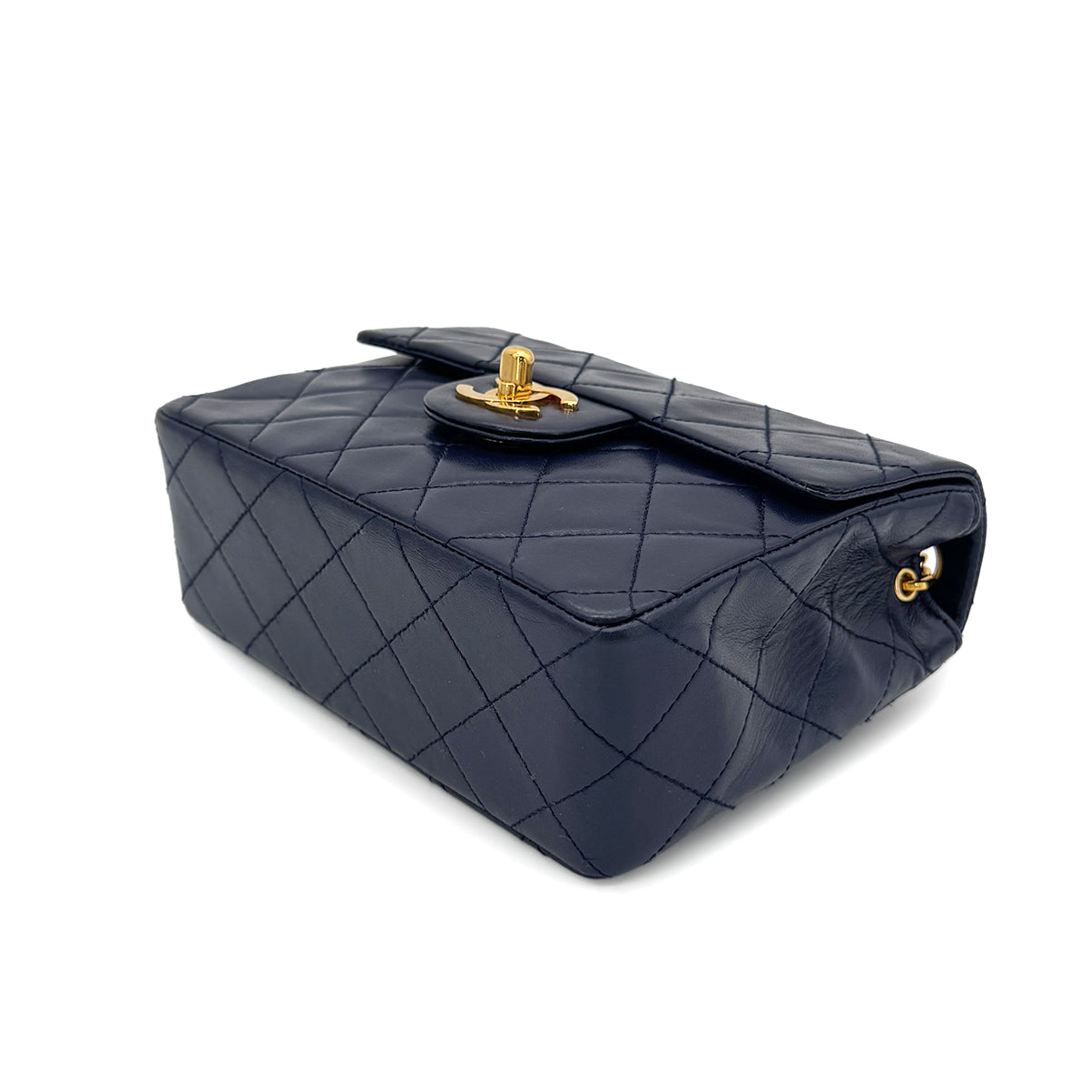 CHANEL VINTAGE MINI SQUARE 17 CHAIN SHOULDER BAG NAVY LAMB SKIN 90258120