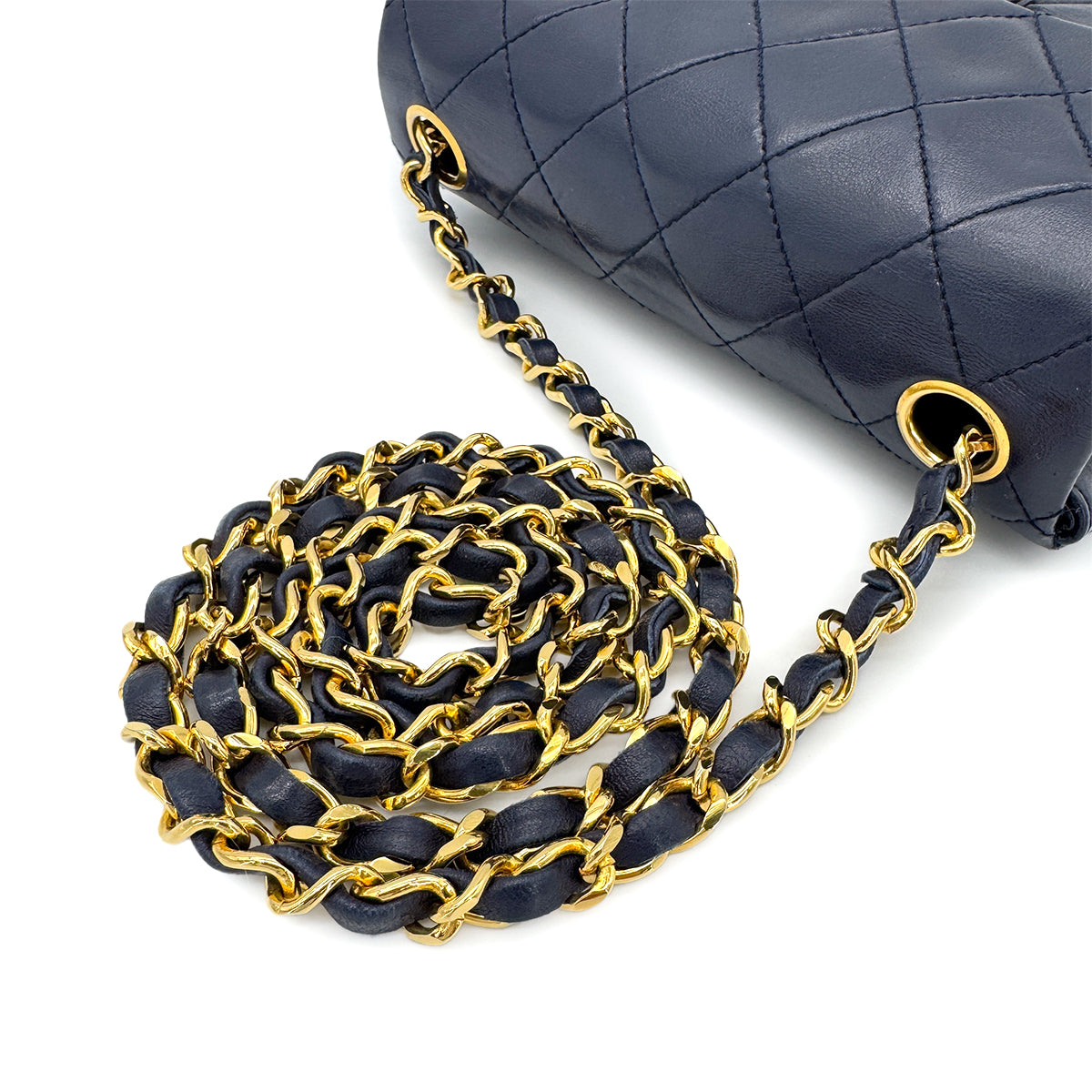 CHANEL VINTAGE MINI SQUARE 17 CHAIN SHOULDER BAG NAVY LAMB SKIN 90258120