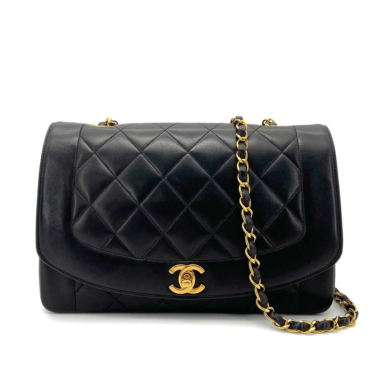 CHANEL VINTAGE DIANA MEDIUM CHAIN SHOULDER BAG BLACK LAMB SKIN 90258123