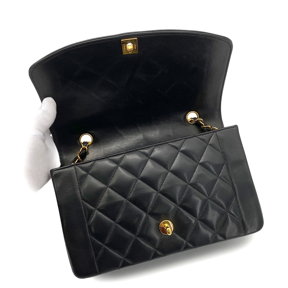 CHANEL VINTAGE DIANA MEDIUM CHAIN SHOULDER BAG BLACK LAMB SKIN 90258123