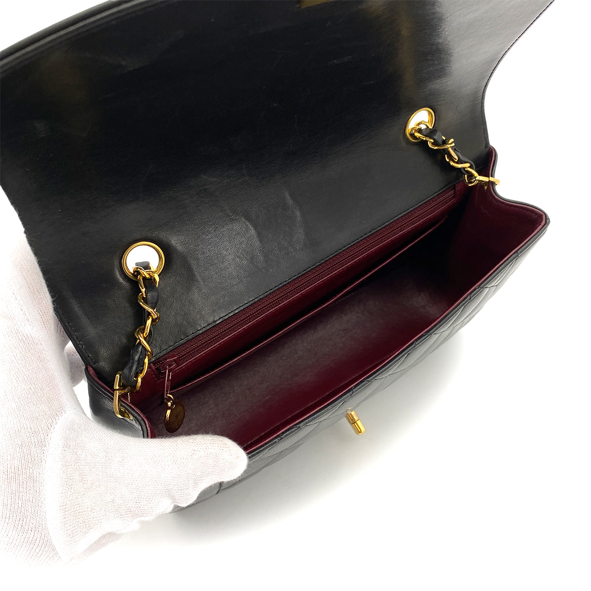 CHANEL VINTAGE DIANA MEDIUM CHAIN SHOULDER BAG BLACK LAMB SKIN 90258123