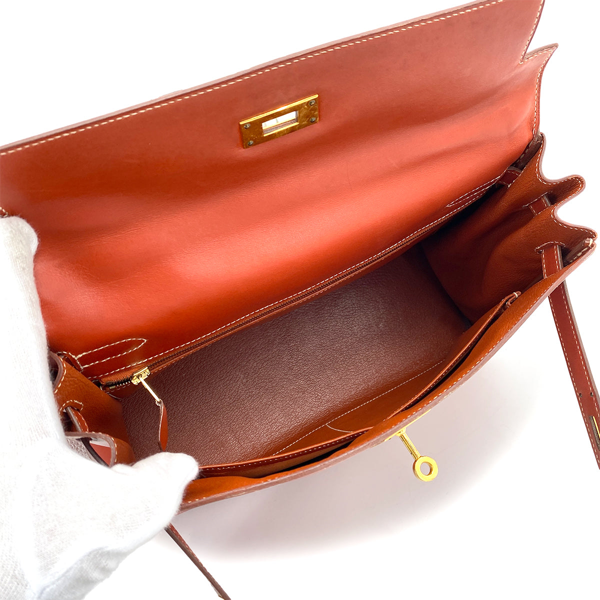 HERMES KELLY 32 RETOURNE BRICK BOXCALF HAND SHOULDER BAG 〇Y GHW 90258366