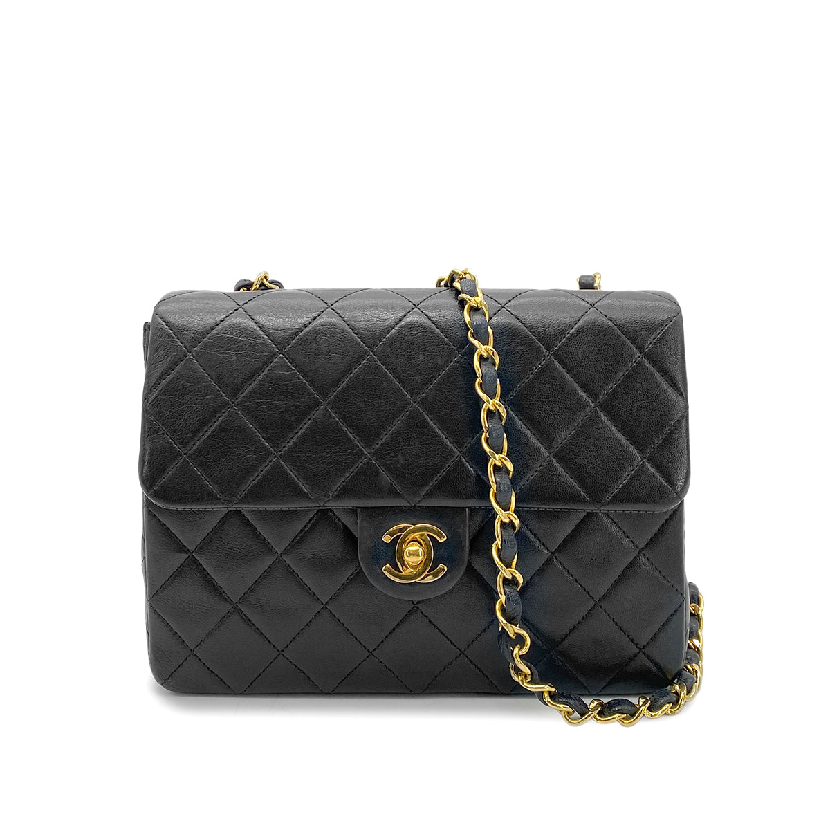 CHANEL VINTAGE MINI SQUARE 20 CHAIN SHOULDER BAG BLACK LAMB SKIN 90258470