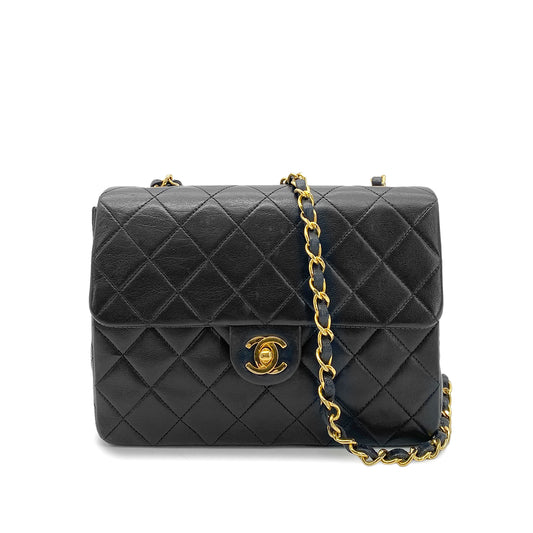 CHANEL VINTAGE MINI SQUARE 20 CHAIN SHOULDER BAG BLACK LAMB SKIN 90258470