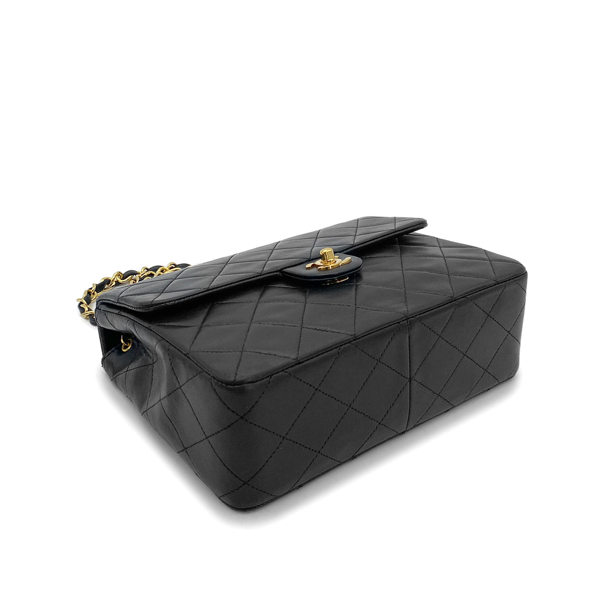 CHANEL VINTAGE MINI SQUARE 20 CHAIN SHOULDER BAG BLACK LAMB SKIN 90258470