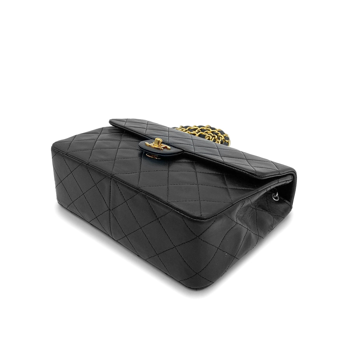 CHANEL VINTAGE MINI SQUARE 20 CHAIN SHOULDER BAG BLACK LAMB SKIN 90258470