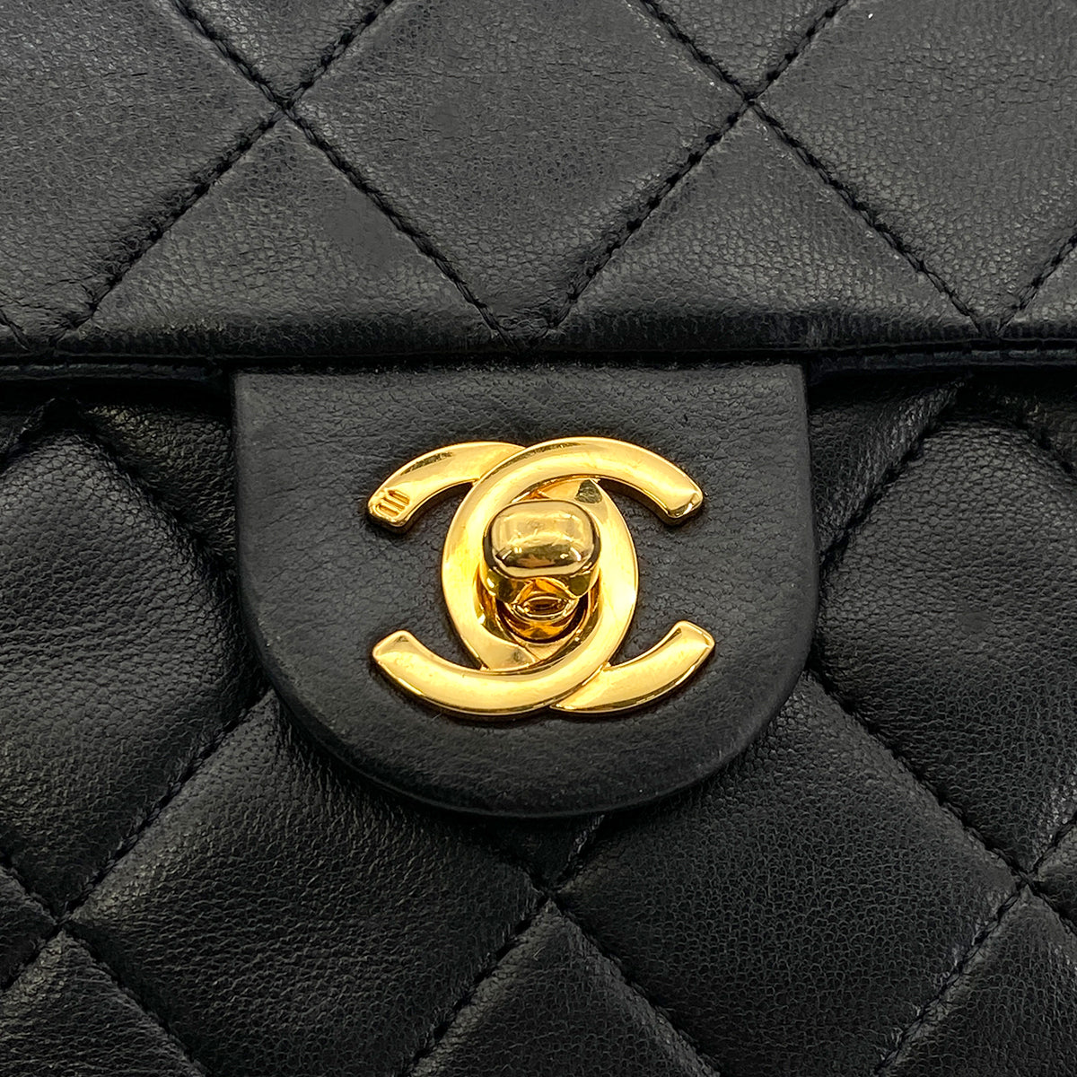 CHANEL VINTAGE MINI SQUARE 20 CHAIN SHOULDER BAG BLACK LAMB SKIN 90258470