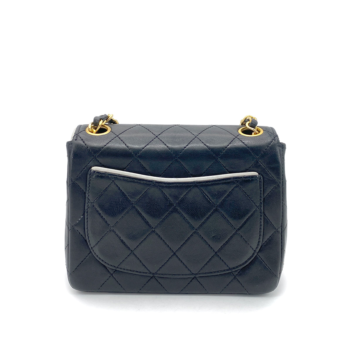 CHANEL VINTAGE MINI SQUARE 17 CHAIN SHOULDER BAG BLACK WHITE LAMB SKIN 90258474