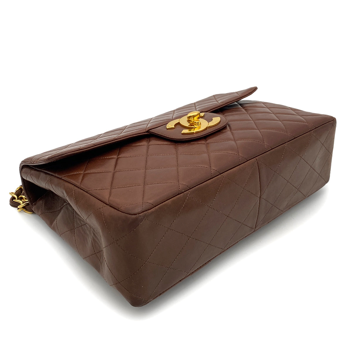 CHANEL VINTAGE JUMBO MATELASSE 30 CHAIN SHOULDER BAG BROWN LAMB SKIN 90258479