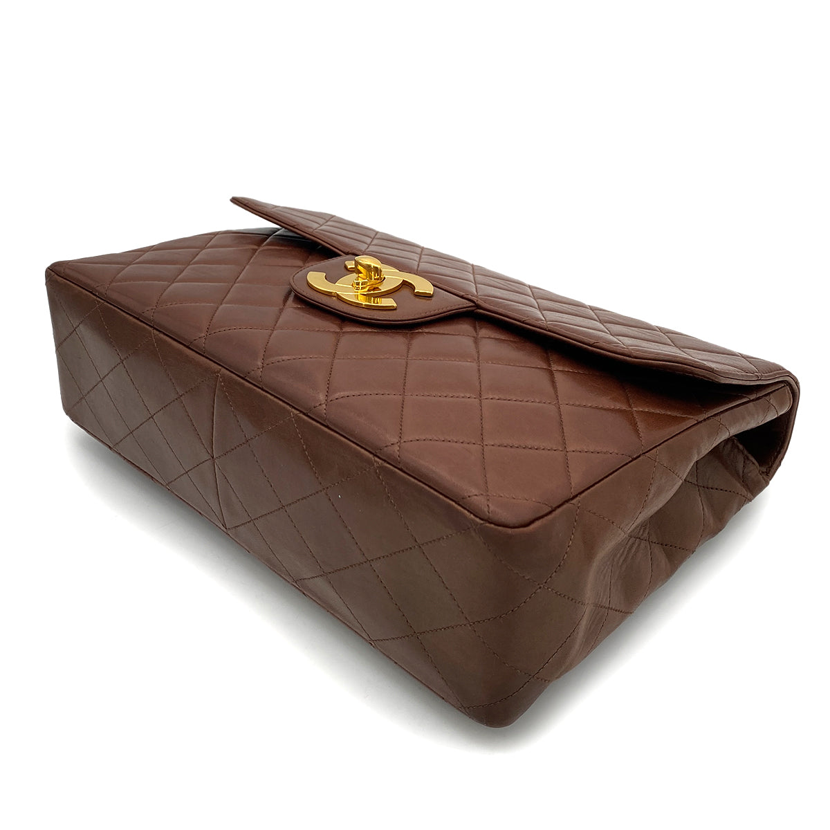 CHANEL VINTAGE JUMBO MATELASSE 30 CHAIN SHOULDER BAG BROWN LAMB SKIN 90258479