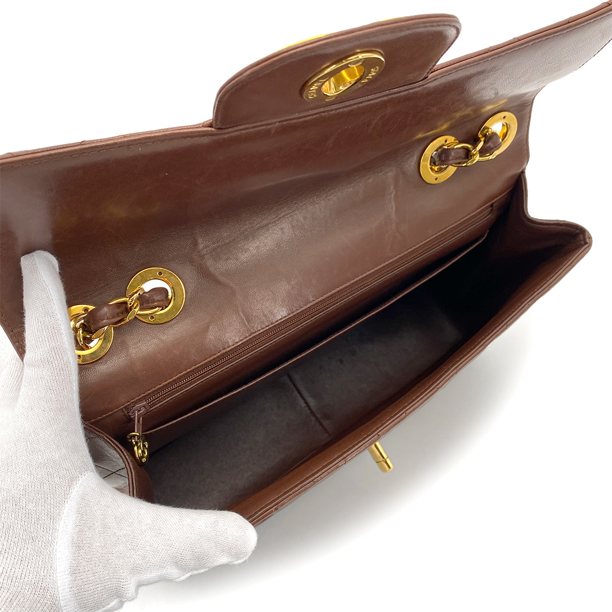 CHANEL VINTAGE JUMBO MATELASSE 30 CHAIN SHOULDER BAG BROWN LAMB SKIN 90258479