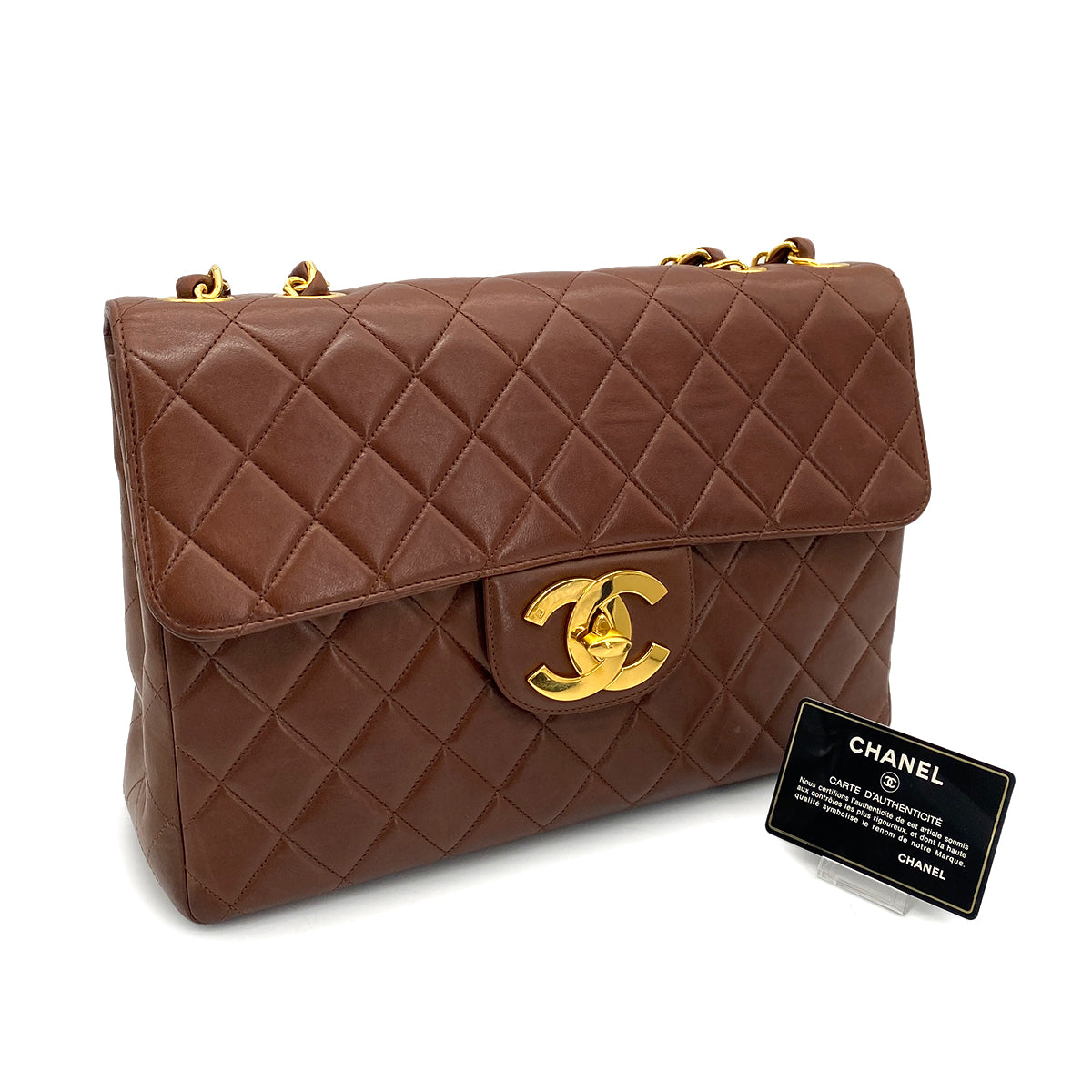CHANEL VINTAGE JUMBO MATELASSE 30 CHAIN SHOULDER BAG BROWN LAMB SKIN 90258479