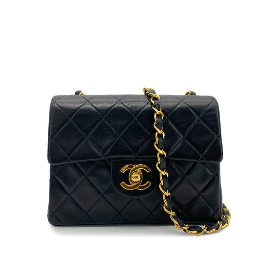 CHANEL VINTAGE MINI SQUARE 17 CHAIN SHOULDER BAG BLACK LAMB SKIN 90258487