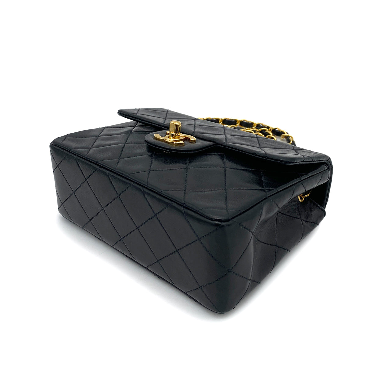 CHANEL VINTAGE MINI SQUARE 17 CHAIN SHOULDER BAG BLACK LAMB SKIN 90258487