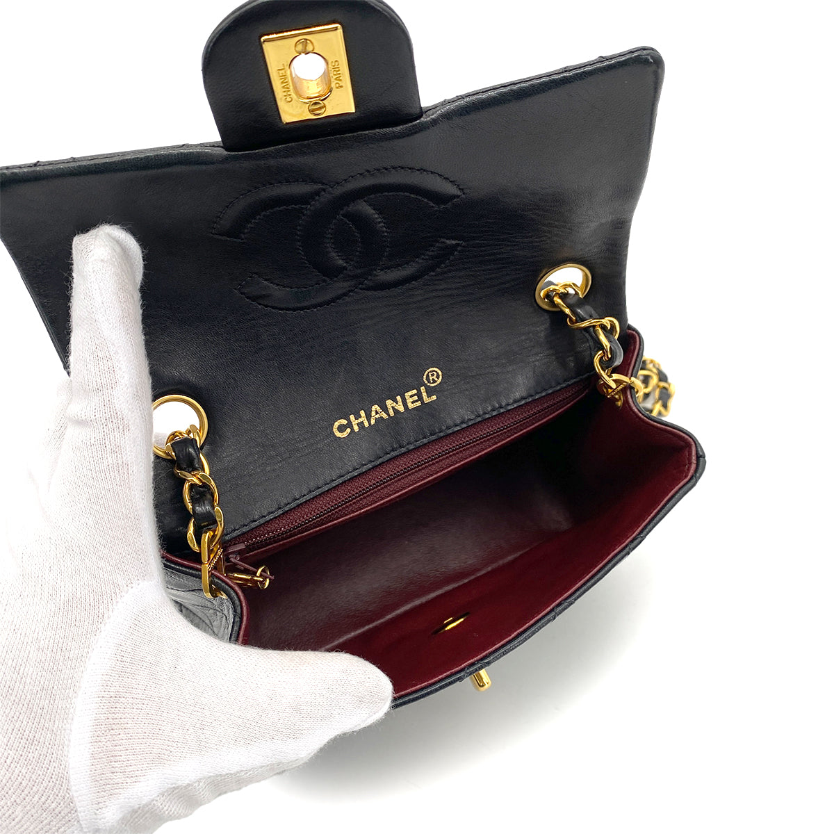 CHANEL VINTAGE MINI SQUARE 17 CHAIN SHOULDER BAG BLACK LAMB SKIN 90258487