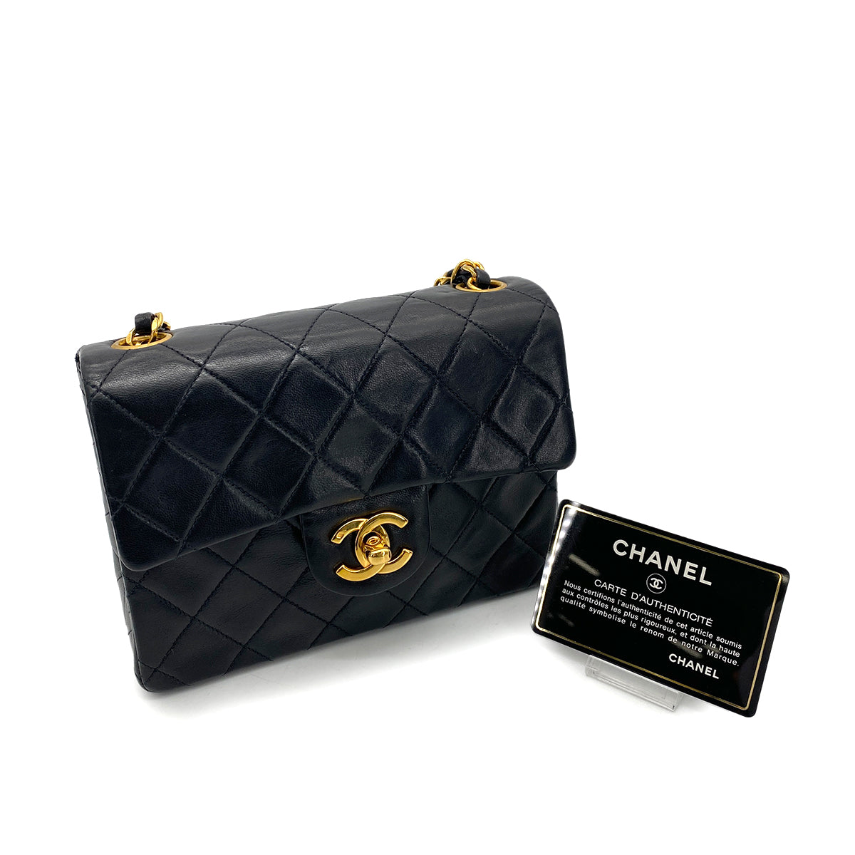 CHANEL VINTAGE MINI SQUARE 17 CHAIN SHOULDER BAG BLACK LAMB SKIN 90258487
