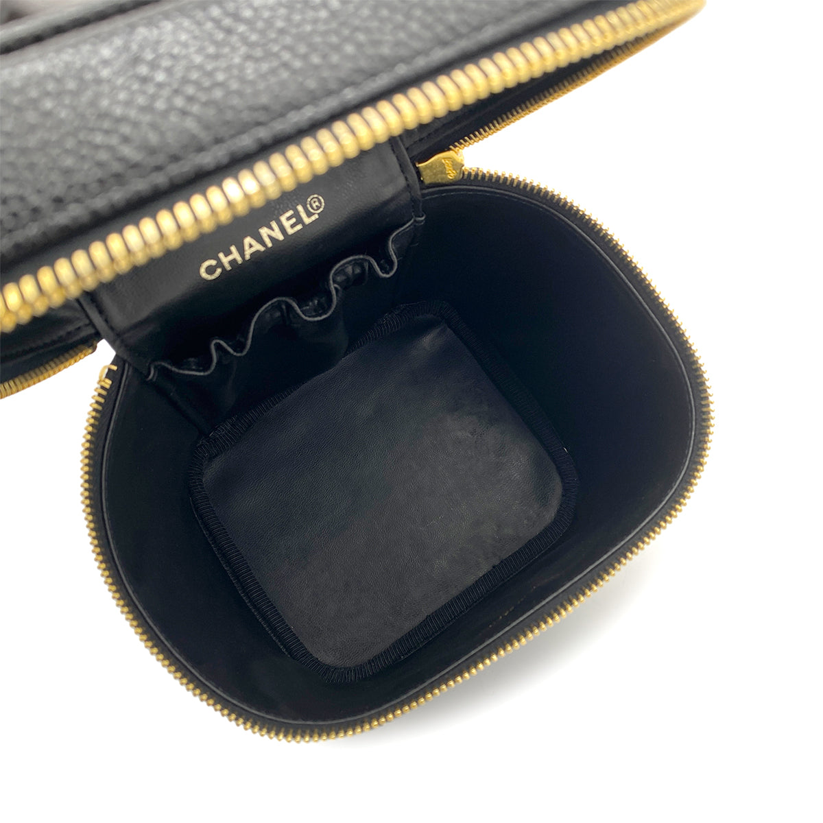 CHANEL VINTAGE VANITY HAND BAG BLACK CAVIAR SKIN 90258494