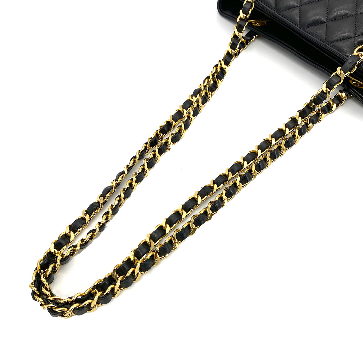 CHANEL VINTAGE DOUBLE CHAIN SHOULDER TOTE BAG BLACK LAMB SKIN 90258500
