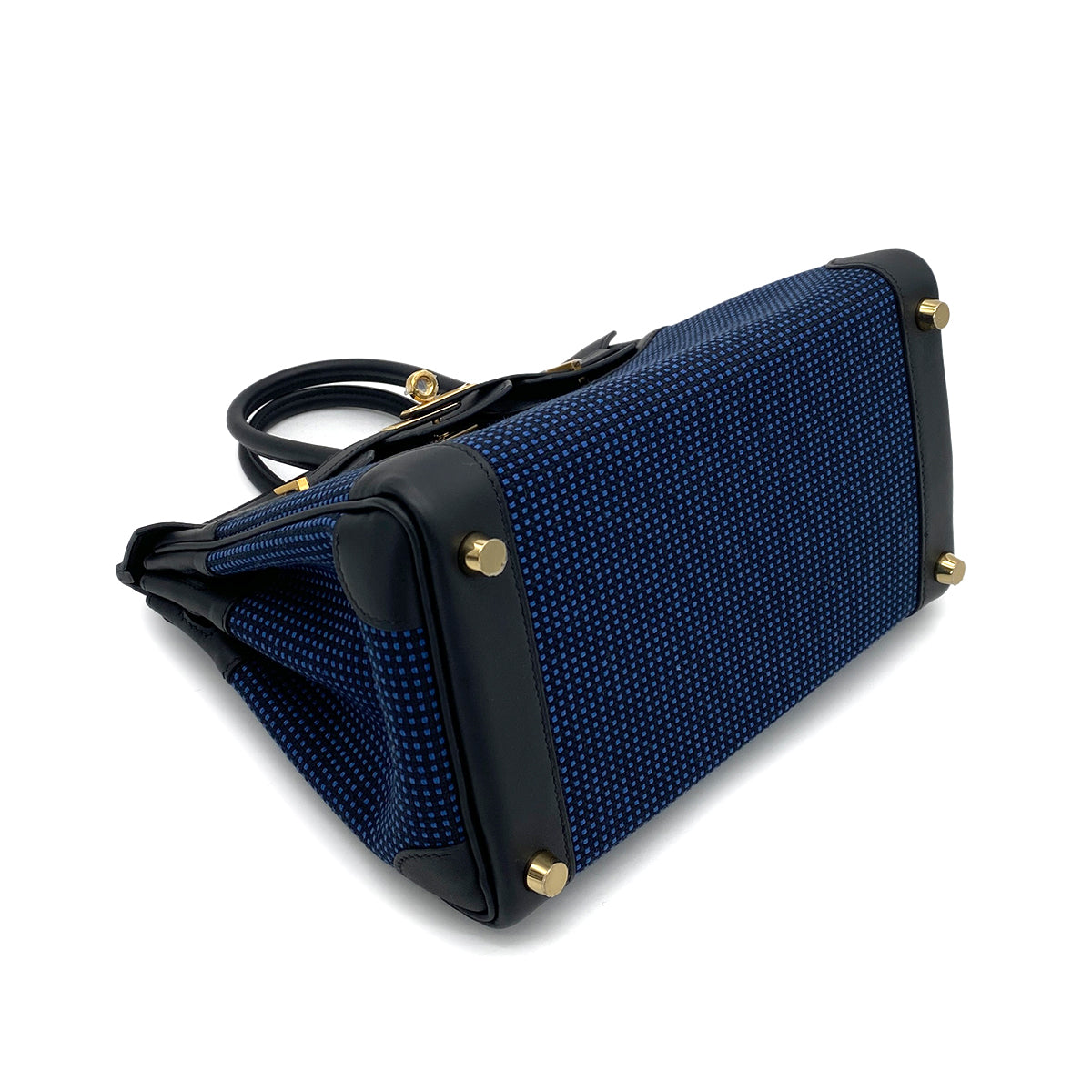 HERMES BIRKIN 25 NOIR NAVY TOILE QUADRILLE SWIFT HAND BAG W GHW 90258510