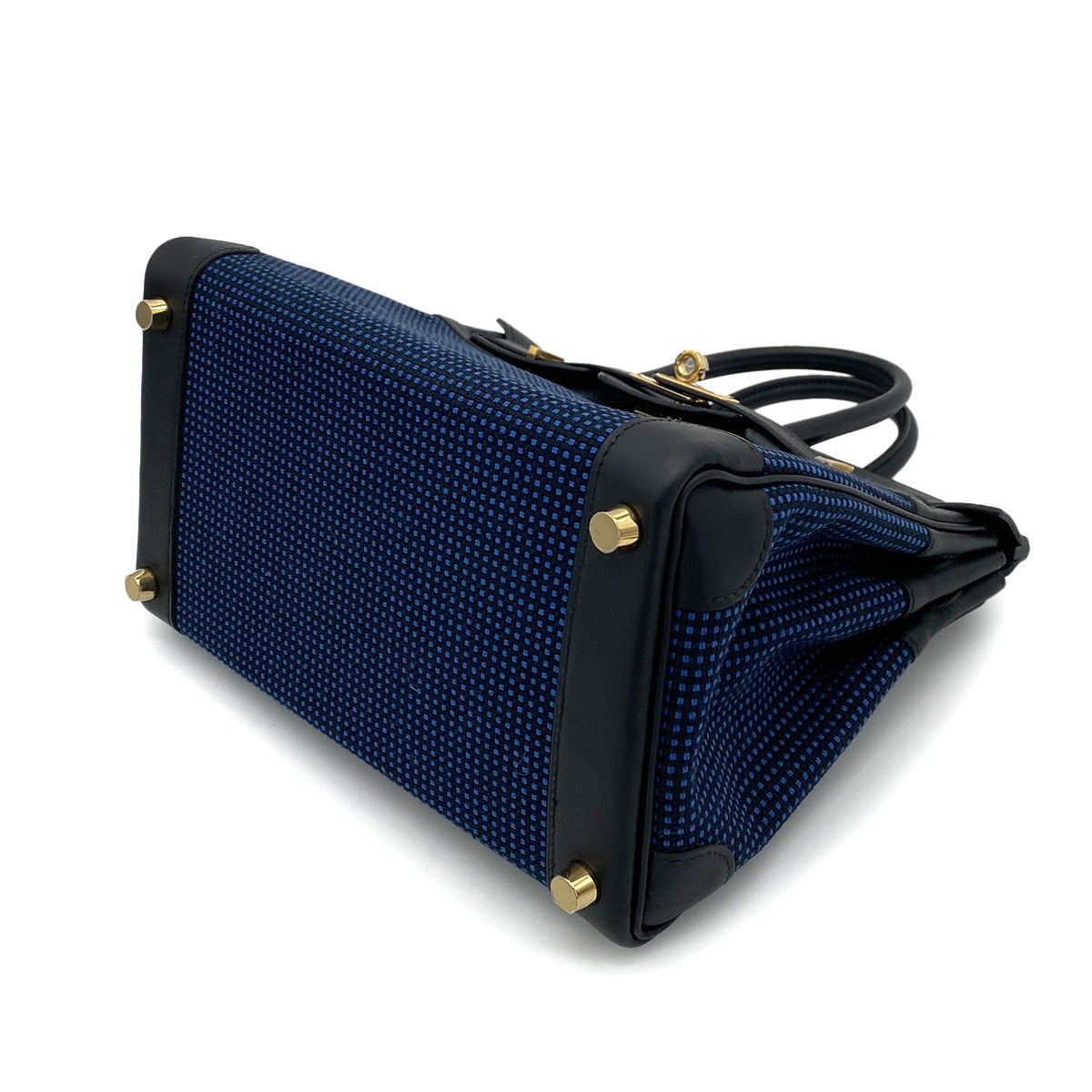 HERMES BIRKIN 25 NOIR NAVY TOILE QUADRILLE SWIFT HAND BAG W GHW 90258510