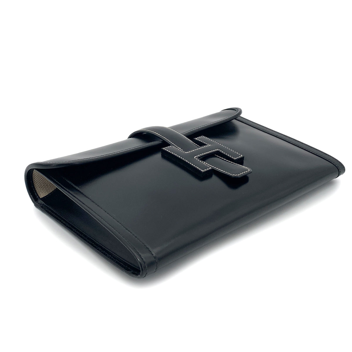 HERMES JIGE CLUTCH BAG BLACK BOXCALF 〇R 90258516