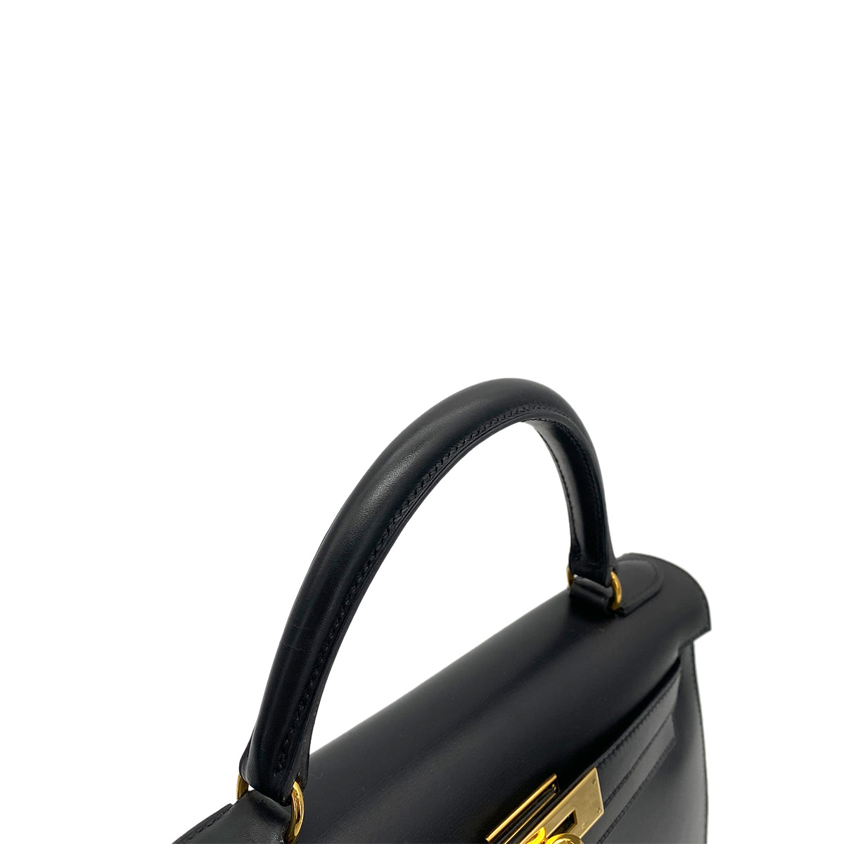 HERMES KELLY 28 SELLIER BLACK BOXCALF HAND SHOULDER BAG □A GHW 90258519