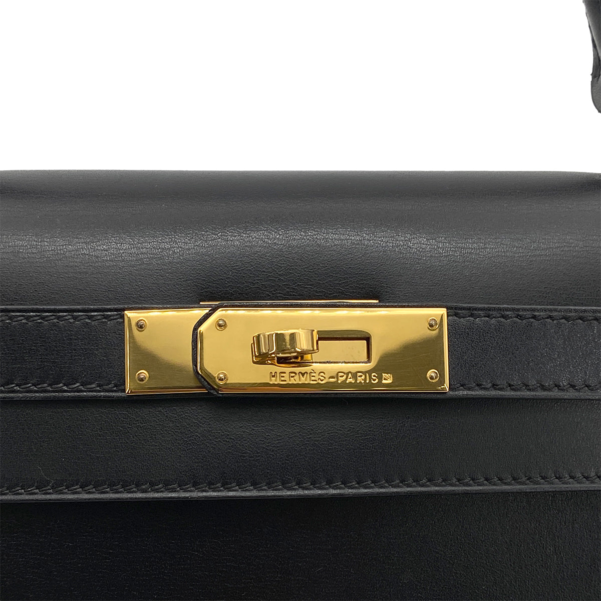HERMES KELLY 28 SELLIER BLACK BOXCALF HAND SHOULDER BAG □A GHW 90258519
