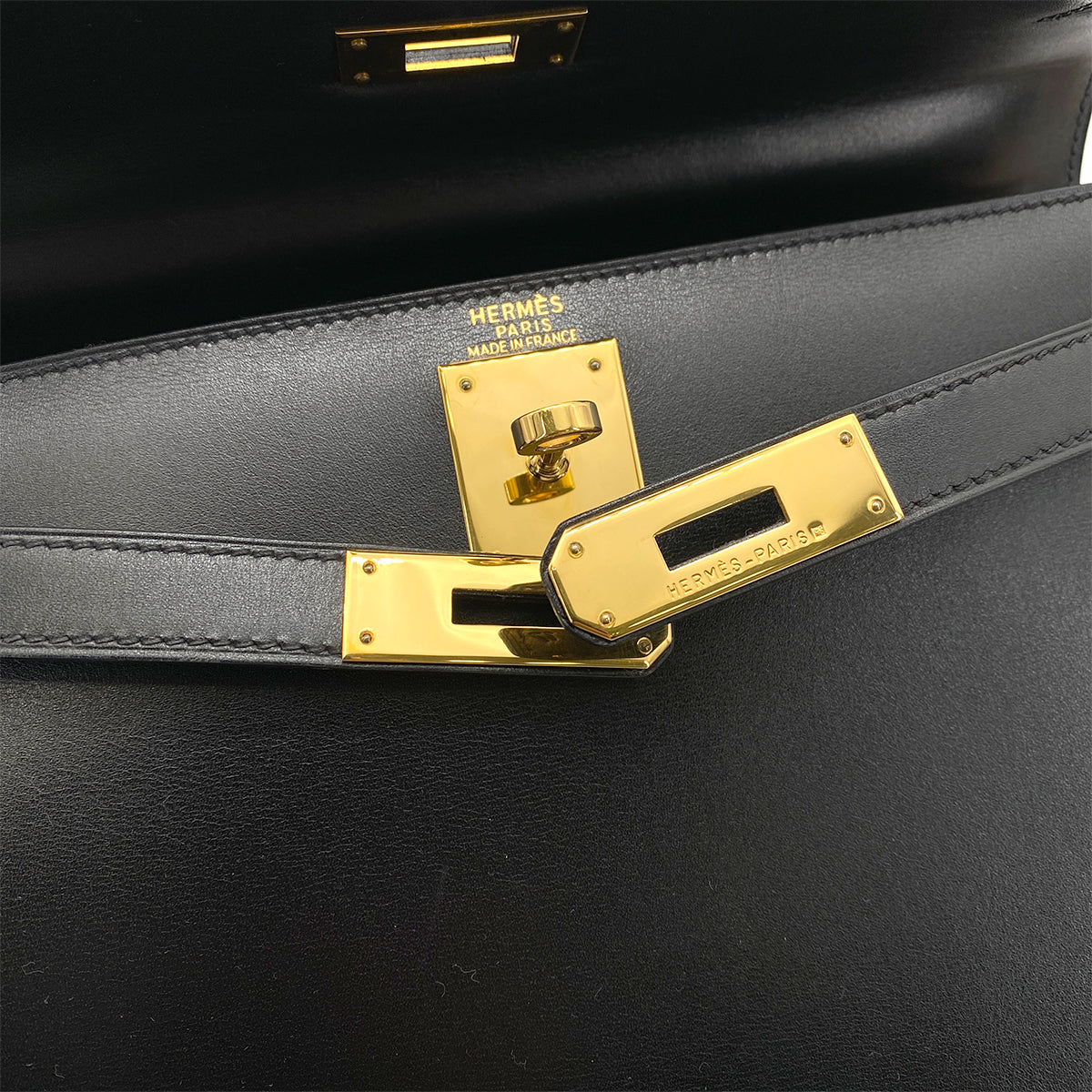 HERMES KELLY 28 SELLIER BLACK BOXCALF HAND SHOULDER BAG □A GHW 90258519