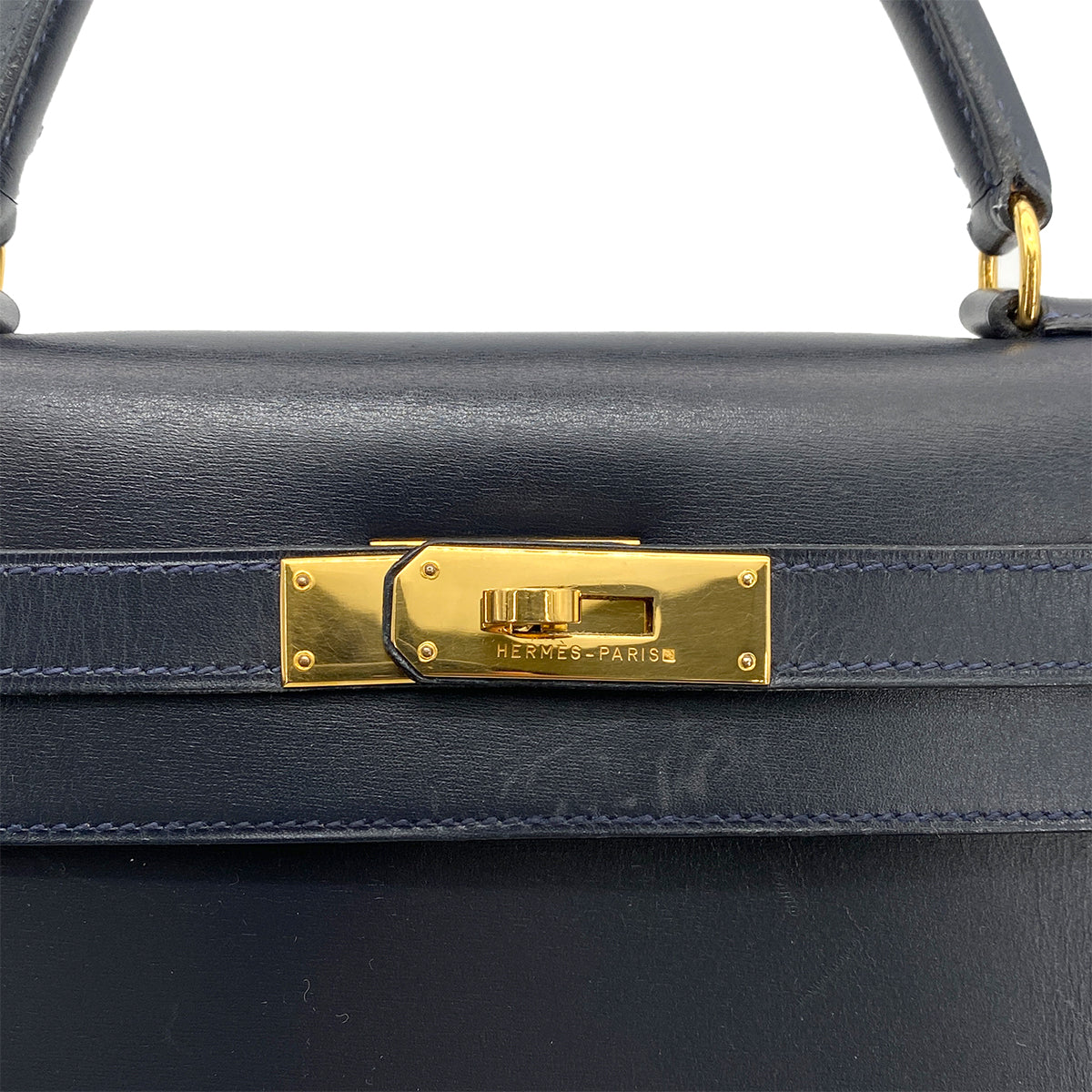 HERMES KELLY 28 SELLIER BLUE INDIGO BOXCALF HAND SHOULDER BAG 〇W GHW 90258799