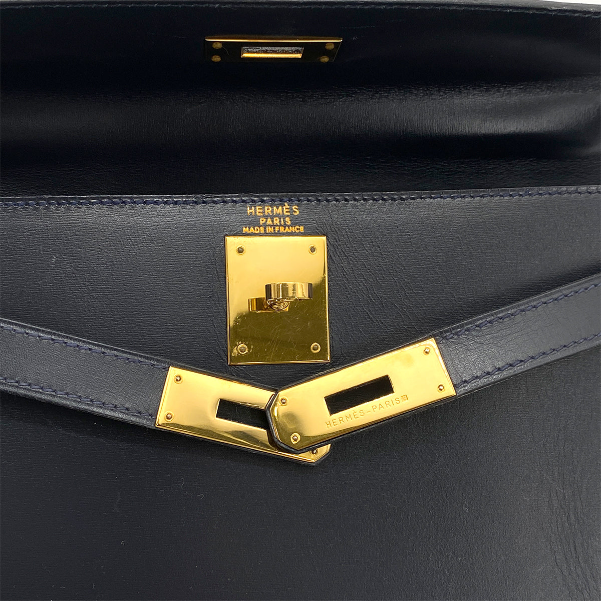 HERMES KELLY 28 SELLIER BLUE INDIGO BOXCALF HAND SHOULDER BAG 〇W GHW 90258799
