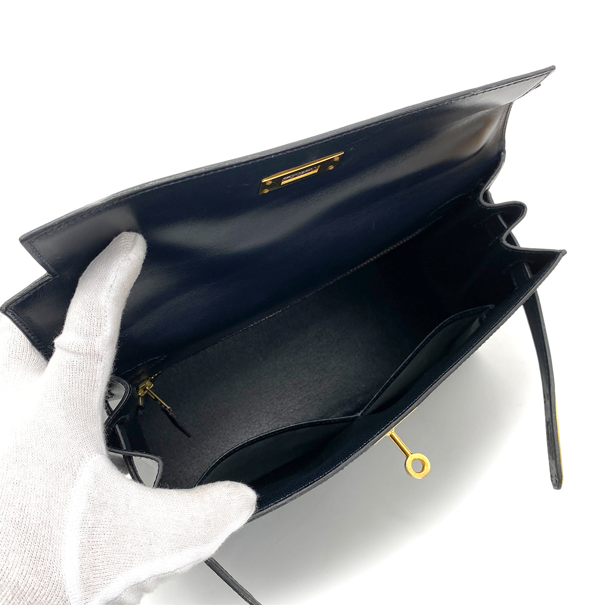 HERMES KELLY 28 SELLIER BLUE INDIGO BOXCALF HAND SHOULDER BAG 〇W GHW 90258799