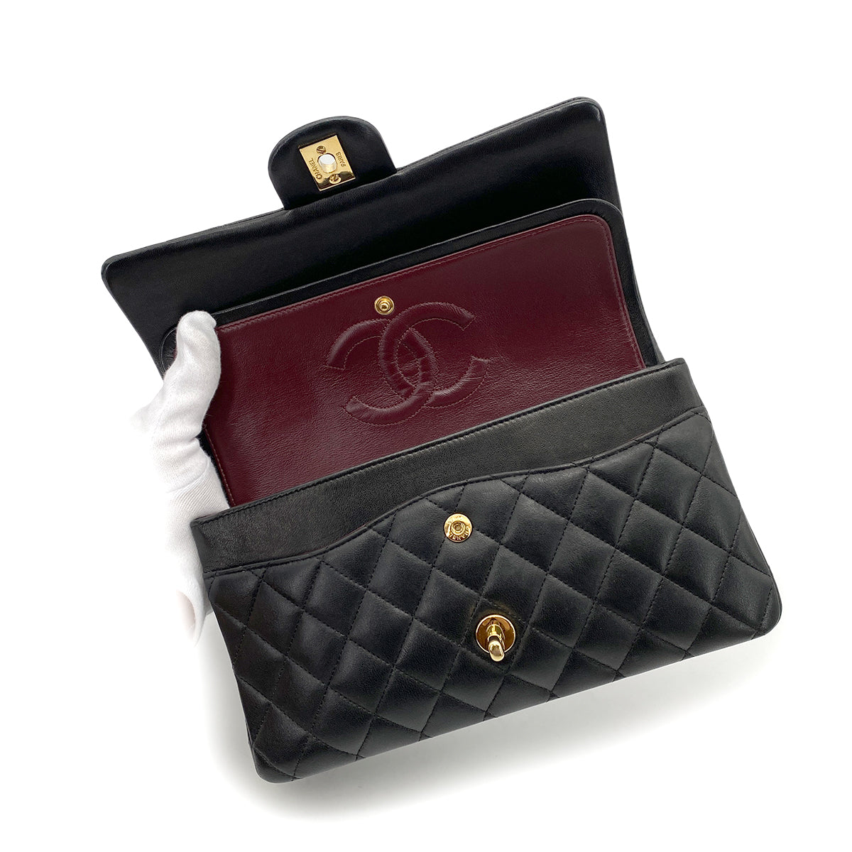 CHANEL VINTAGE CLASSIC FLAP MEDIUM CHAIN SHOULDER BAG BLACK LAMB SKIN 90258814