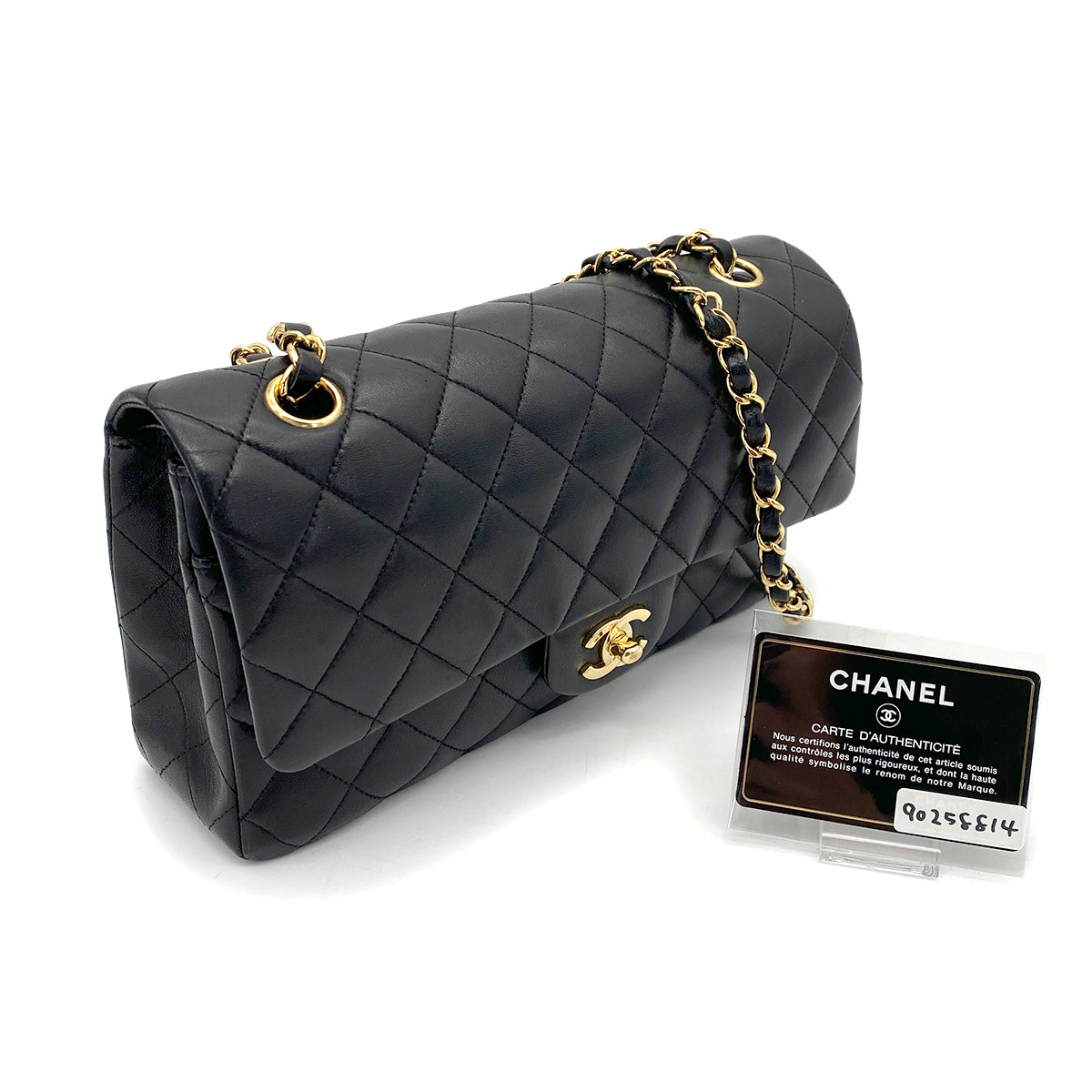CHANEL VINTAGE CLASSIC FLAP MEDIUM CHAIN SHOULDER BAG BLACK LAMB SKIN 90258814