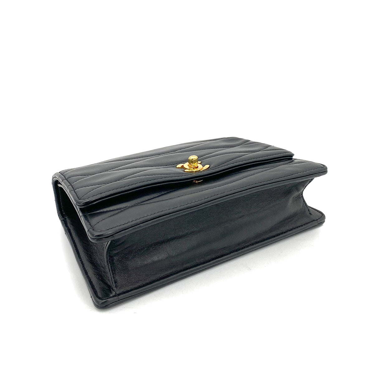 CHANEL WAVE STITCH CHAIN SHOULDER BAG BLACK LAMB SKIN 90258822