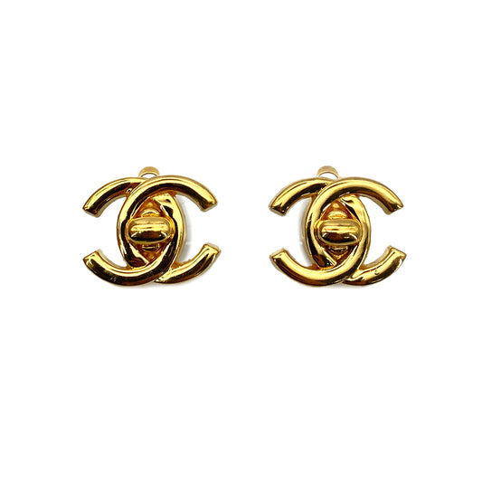 CHANEL VINTAGE EARRINGS TURN LOCK ACCESSORY 96P 90258834