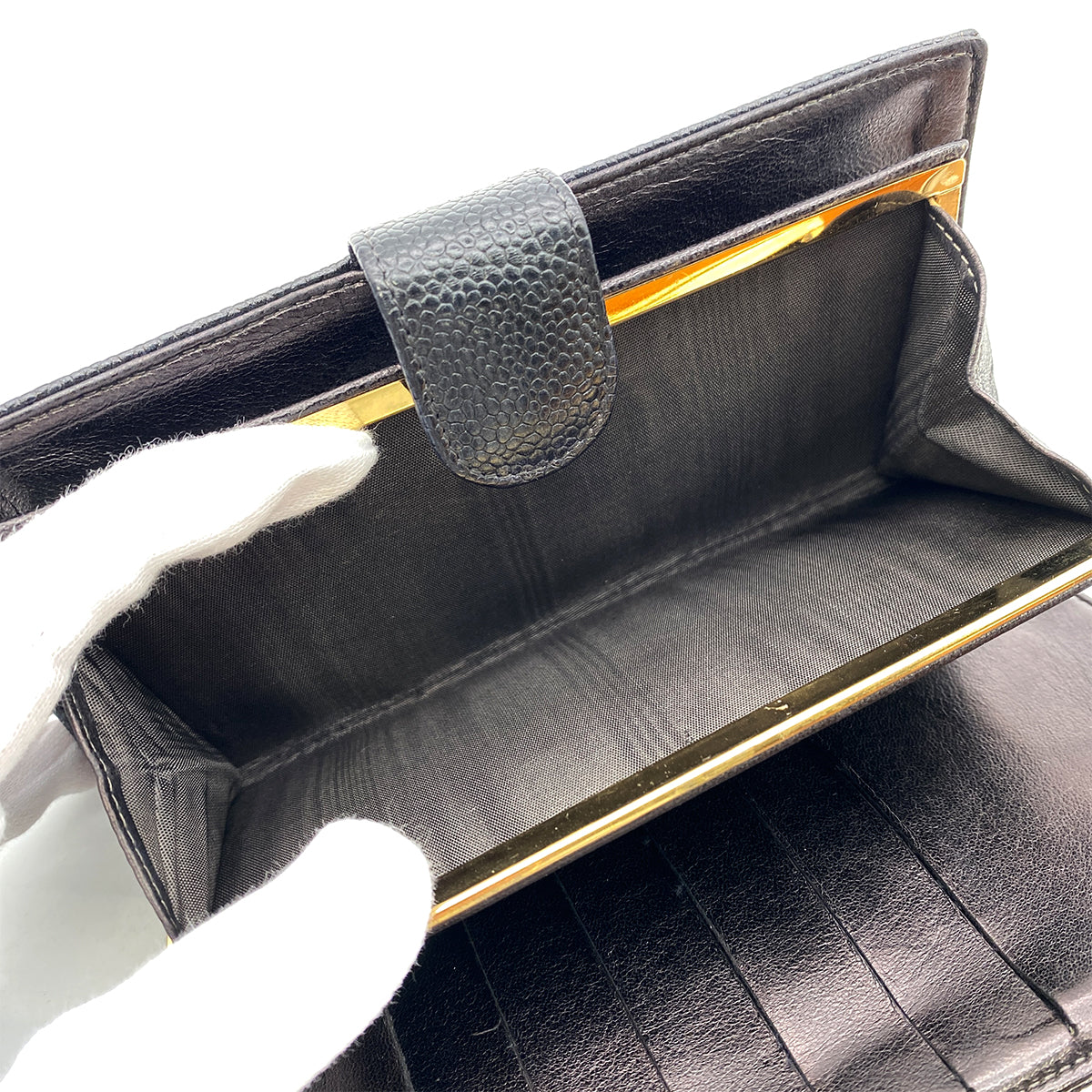CHANEL VINTAGE BIFOLD LONG WALLET BLACK CAVIAR SKIN 90258840