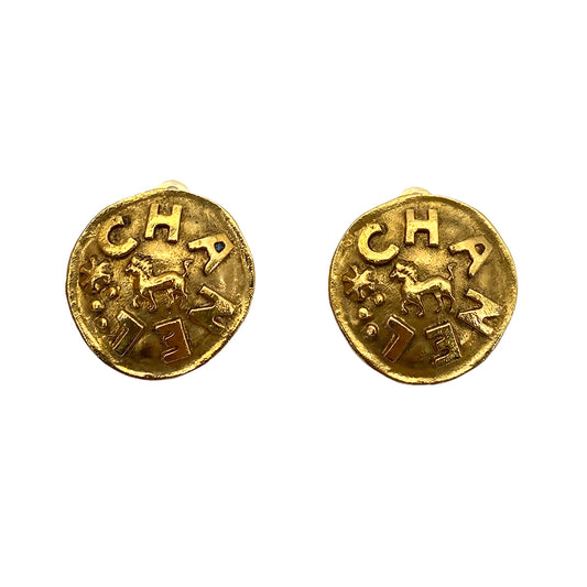 CHANEL VINTAGE EARRINGS LION ROUND ACCESSORY 23 90258862