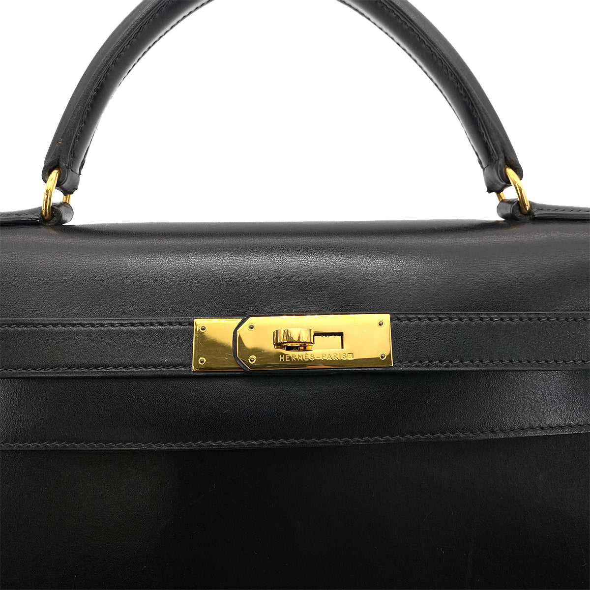 HERMES KELLY 32 SELLIER BLACK BOX CALF HAND SHOULDER BAG 〇V GHW 90258877