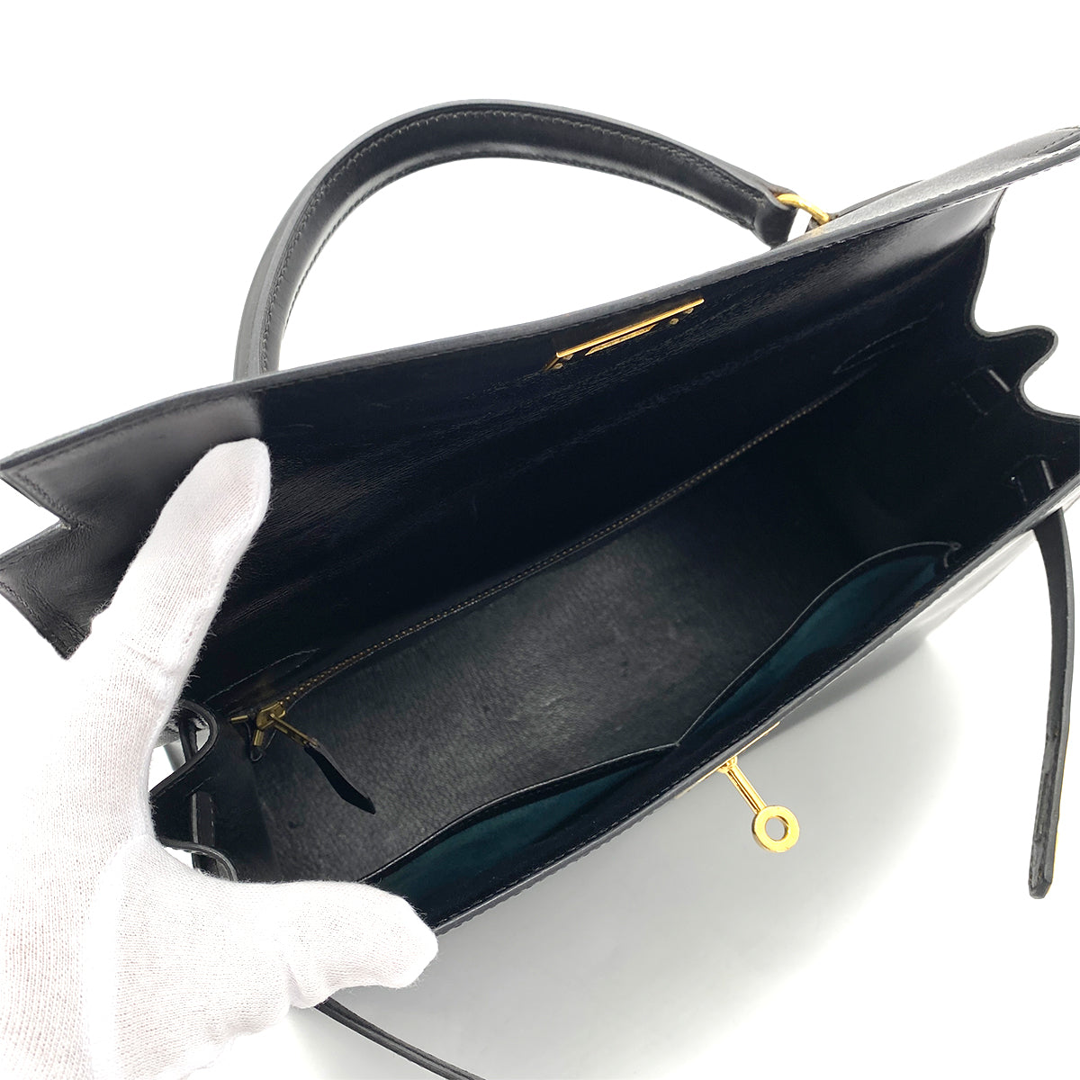 HERMES KELLY 32 SELLIER BLACK BOX CALF HAND SHOULDER BAG 〇V GHW 90258877