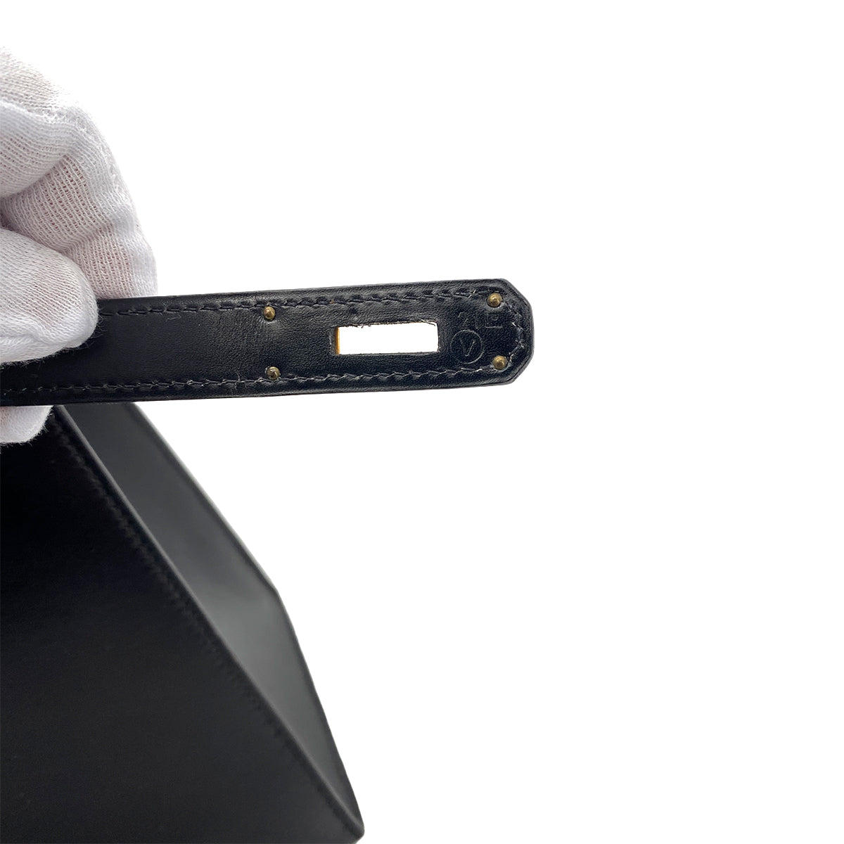 HERMES KELLY 32 SELLIER BLACK BOX CALF HAND SHOULDER BAG 〇V GHW 90258877