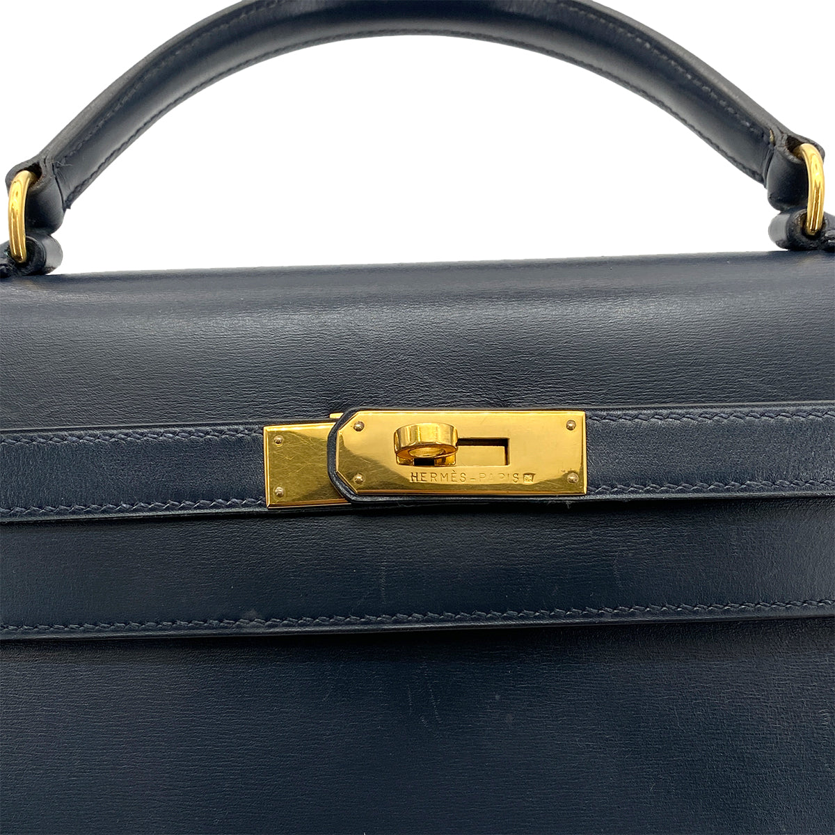HERMES KELLY 32 SELLIER BLUE INDIGO BOXCALF HAND SHOULDER BAG 〇X GHW 90258889