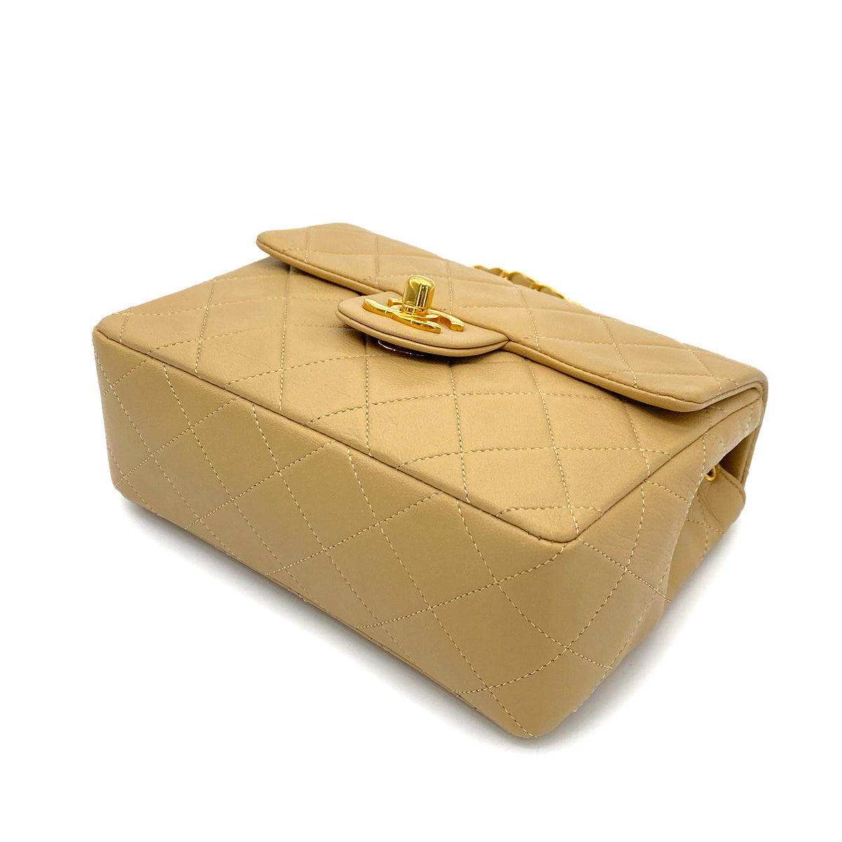 CHANEL VINTAGE MINI SQUARE 17 CHAIN SHOULDER BAG BEIGE LAMB SKIN 90258895