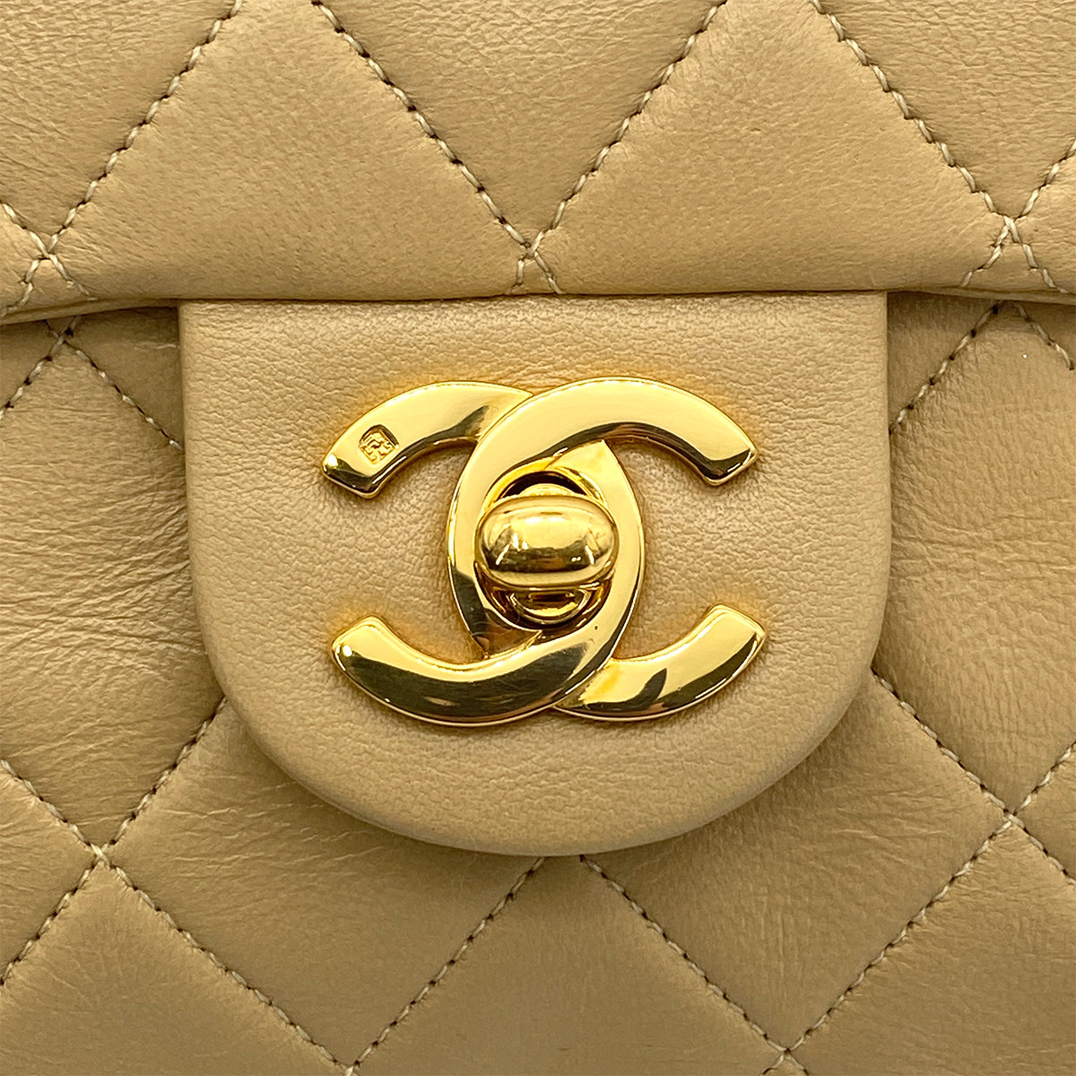 CHANEL VINTAGE MINI SQUARE 17 CHAIN SHOULDER BAG BEIGE LAMB SKIN 90258895