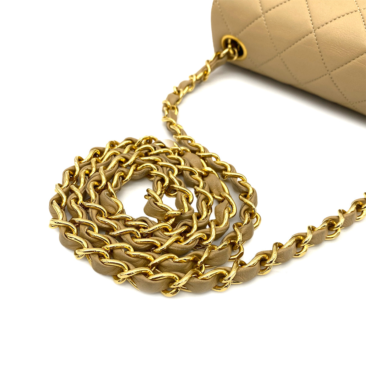 CHANEL VINTAGE MINI SQUARE 17 CHAIN SHOULDER BAG BEIGE LAMB SKIN 90258895