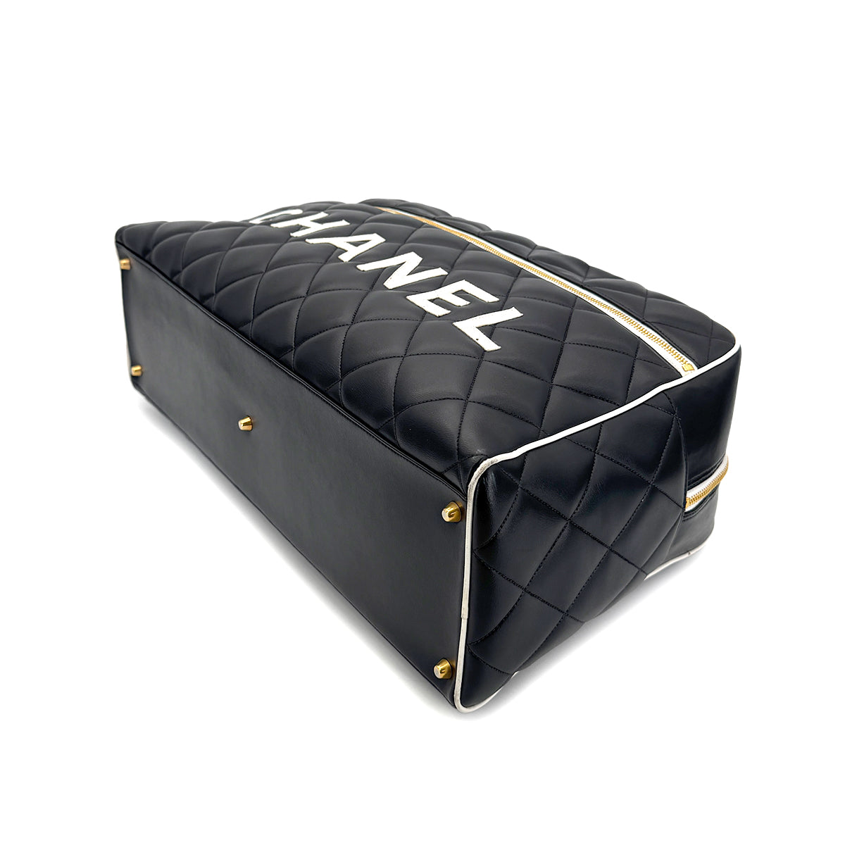 CHANEL VINTAGE MATELASSE LOGO LEATHER  BOSTON HAND BAG BLACK  90258901