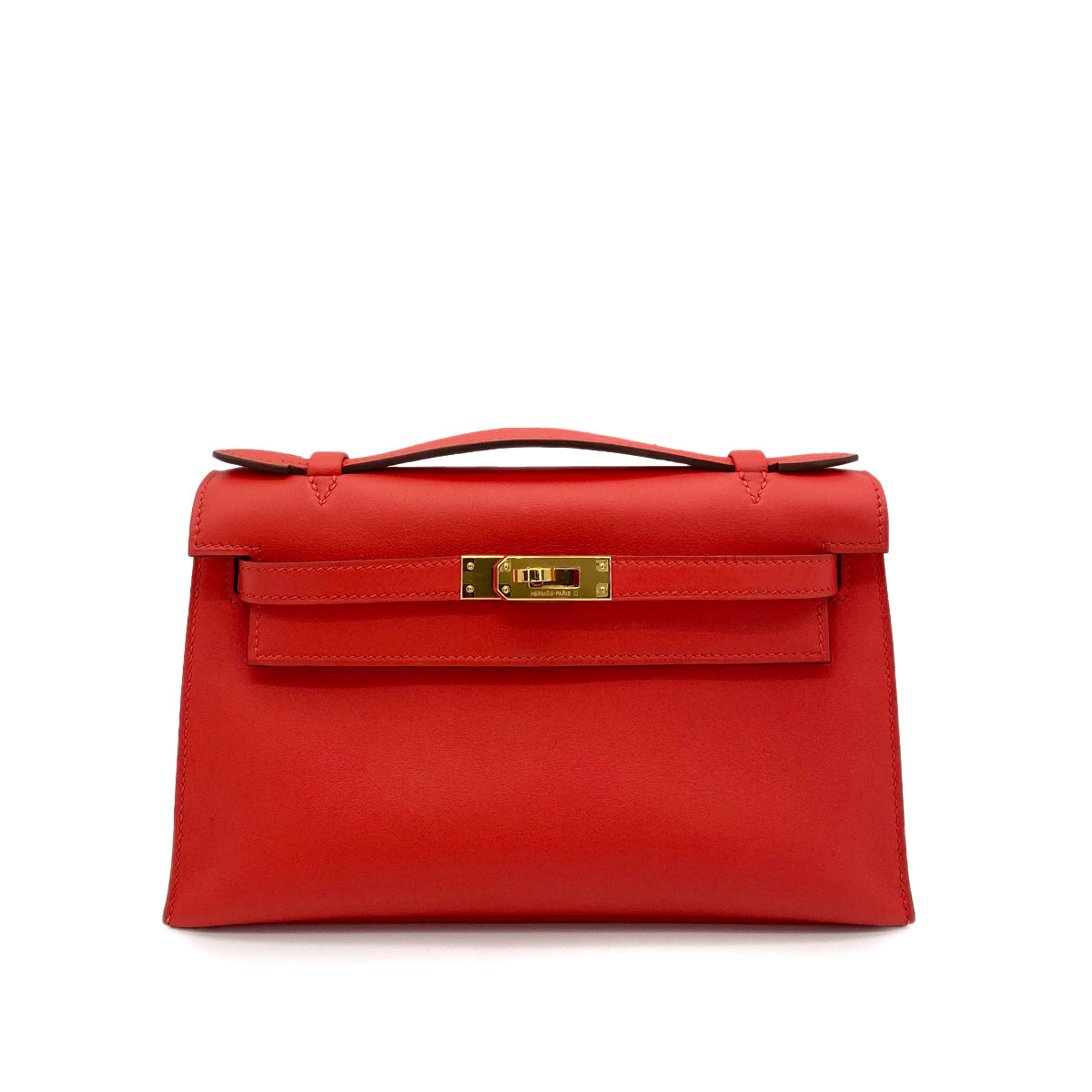 HERMES KELLY POCHETTE SELLIER ROUGE TOMATE SWIFT HAND BAG X GHW 90258911