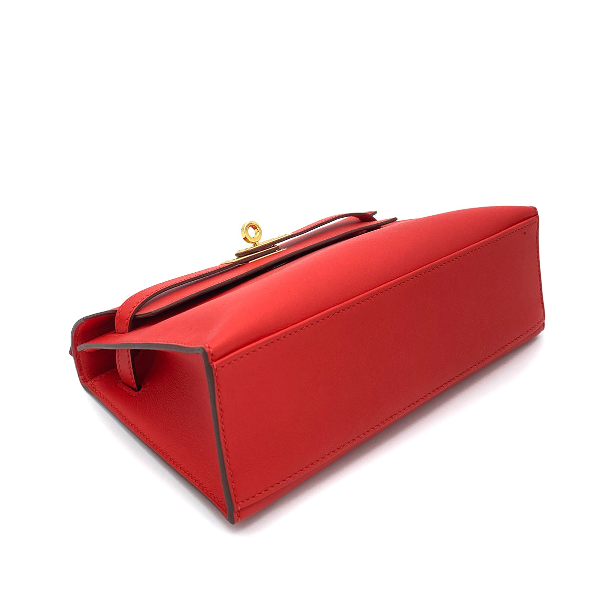 HERMES KELLY POCHETTE SELLIER ROUGE TOMATE SWIFT HAND BAG X GHW 90258911