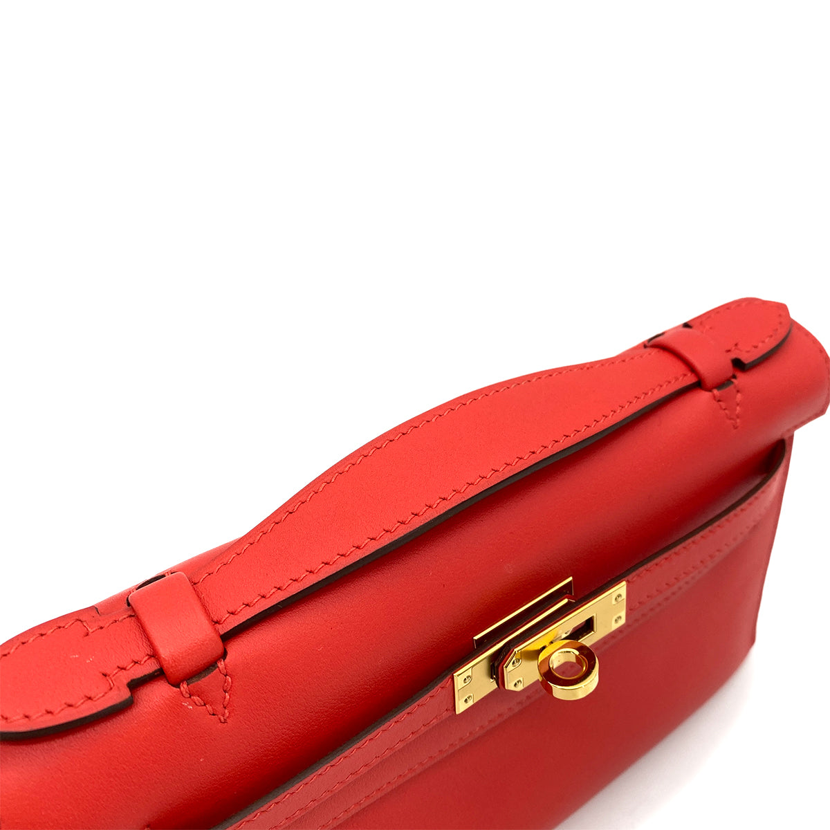 HERMES KELLY POCHETTE SELLIER ROUGE TOMATE SWIFT HAND BAG X GHW 90258911