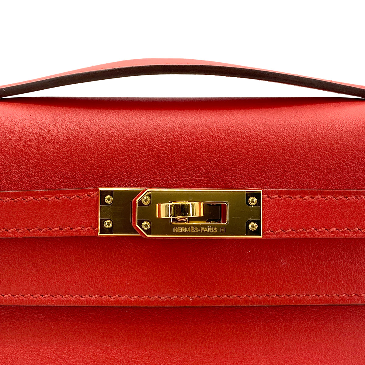 HERMES KELLY POCHETTE SELLIER ROUGE TOMATE SWIFT HAND BAG X GHW 90258911